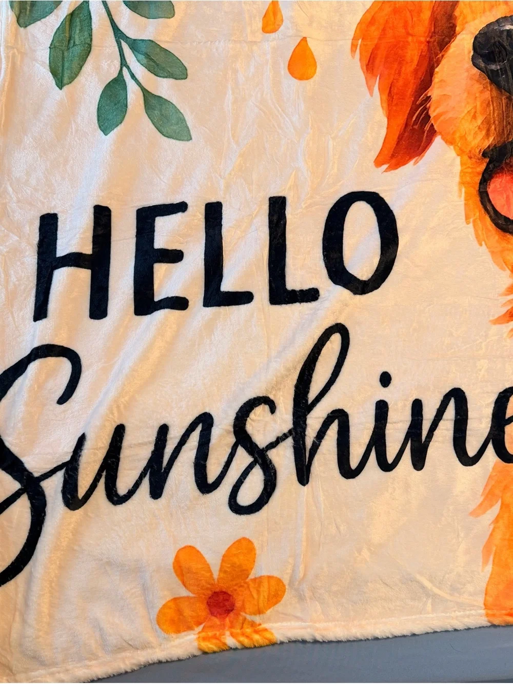 Hello Sunshine Orange Dog Plush Throw Blanket